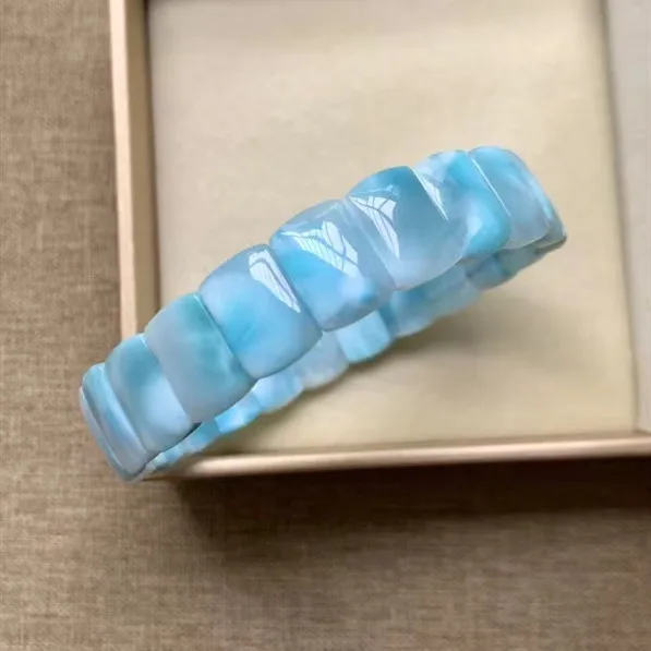 

Natural Blue Larimar Rectangle Beads Bracelet Jewelry Women Men 13*8.9*4.4mm Larimar Water Pattern Gemstone Rare AAAAAA