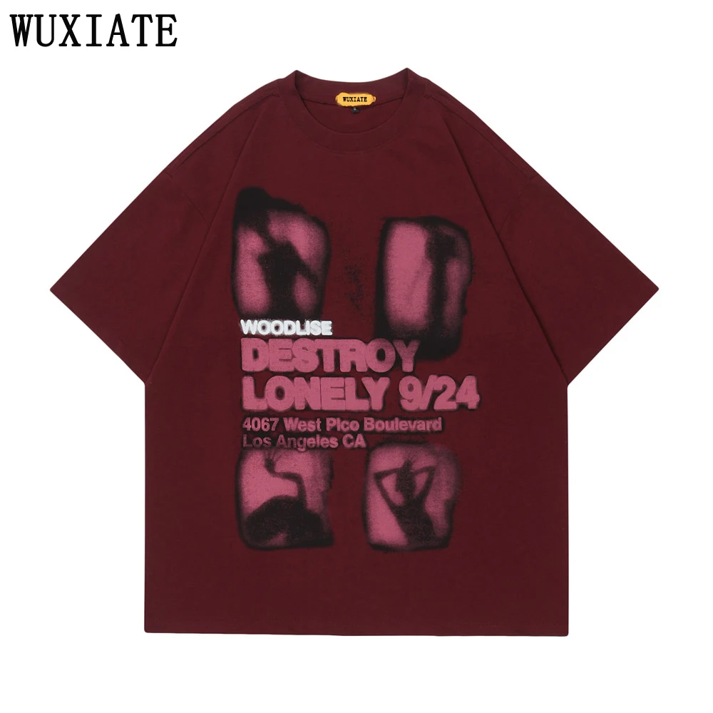 

Уличная одежда WUXIATE, футболка в стиле хип-хоп, футболка оверсайз с принтом в виде надписи Shadow, черная футболка 2024, футболка в стиле Харадзюку, хлопковые свободные топы, футболки