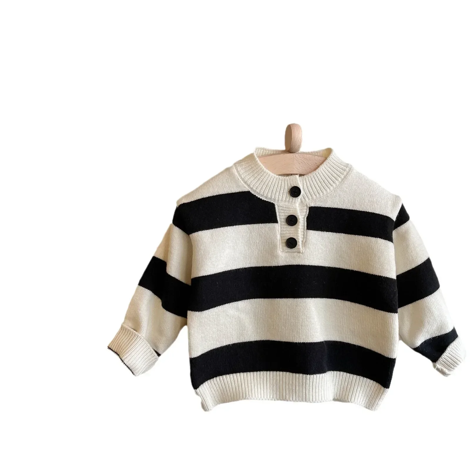 2026 한국 봄 가을  남아 풀오버 스트라이프 패치워크 긴팔  남아 스웨터 캐주얼 편안한  남아 상의