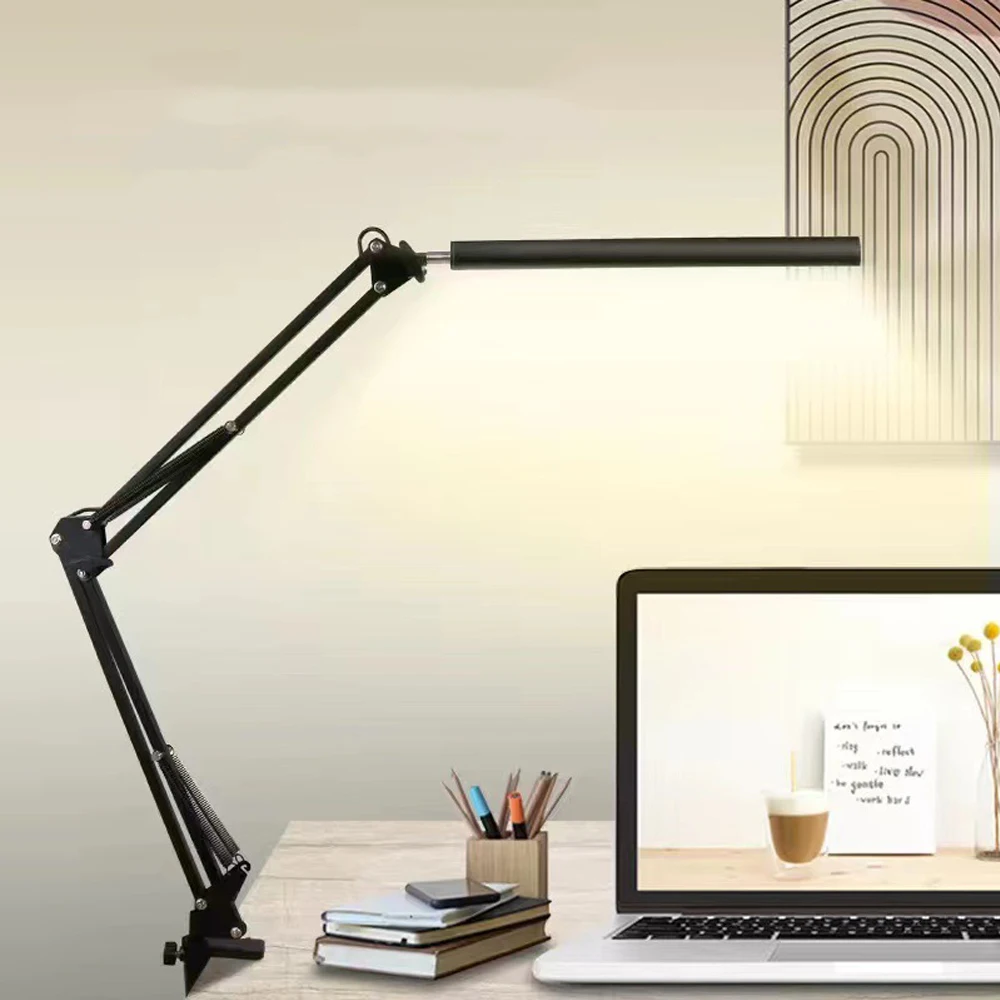 

LED Desk Lamp Adjusted 3 Color Modes Swing Arm Lamp with Clamp Eye Care Dimmable Reading Light USB