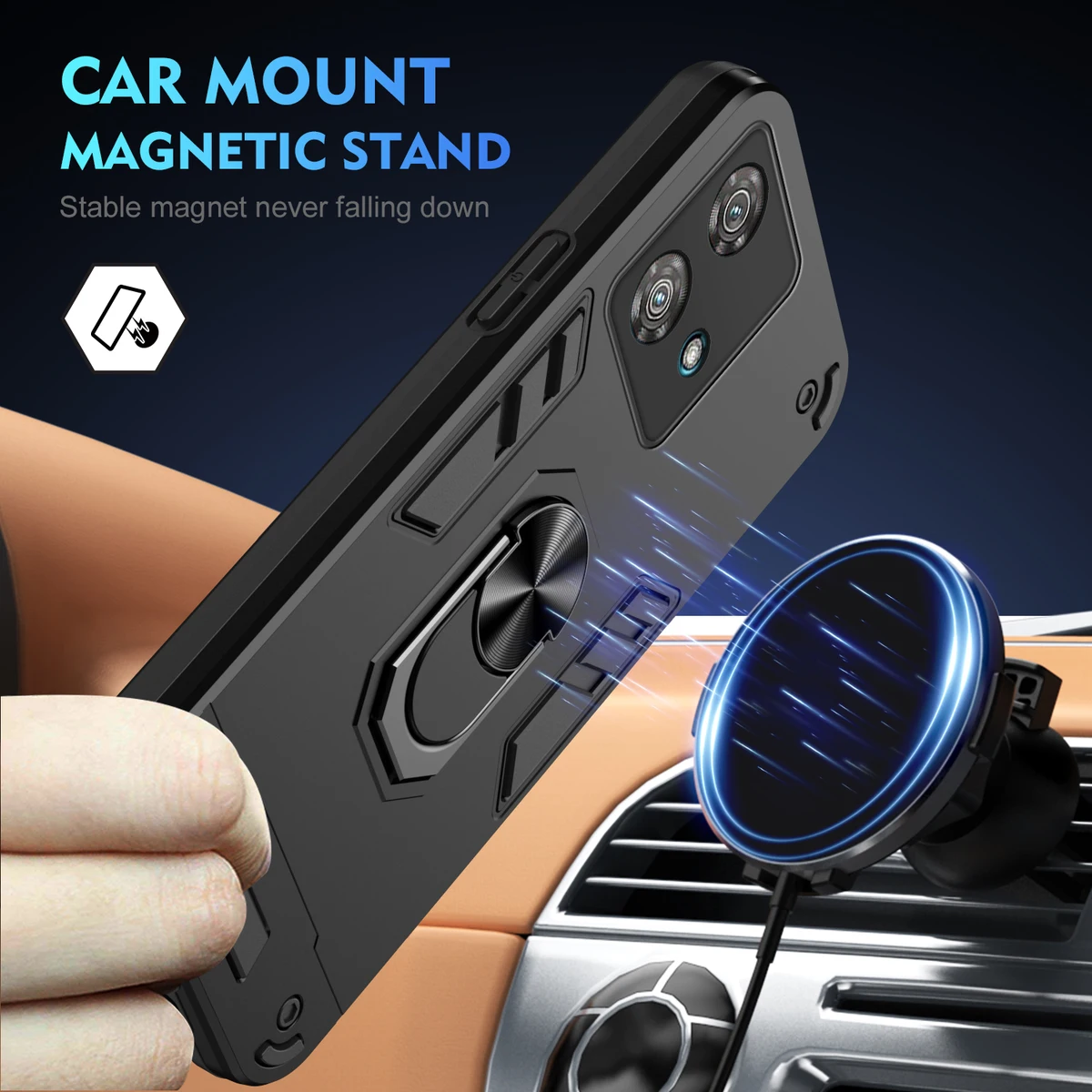 Magnetic Phone Holder Case for MOTOROLA Moto Edge 40 30 Pro Neo Fusion Cases Luxury Protect Bumper Back Cover — view 2