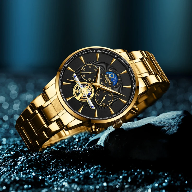 NIBOSI Brand Luxury Tourbillon Quartz Watch Men Stainless Steel Waterproof Fashion Chronograph Watches Mens Relogio Masculino