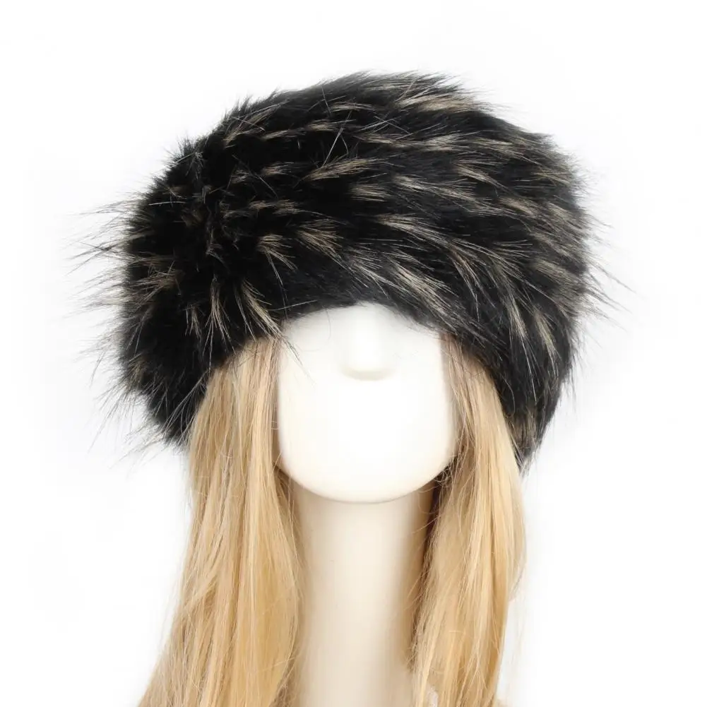 Winter Women Hat Solid Color Faux Fur Hat Thickened Turban Wide Hat For Skiing 4