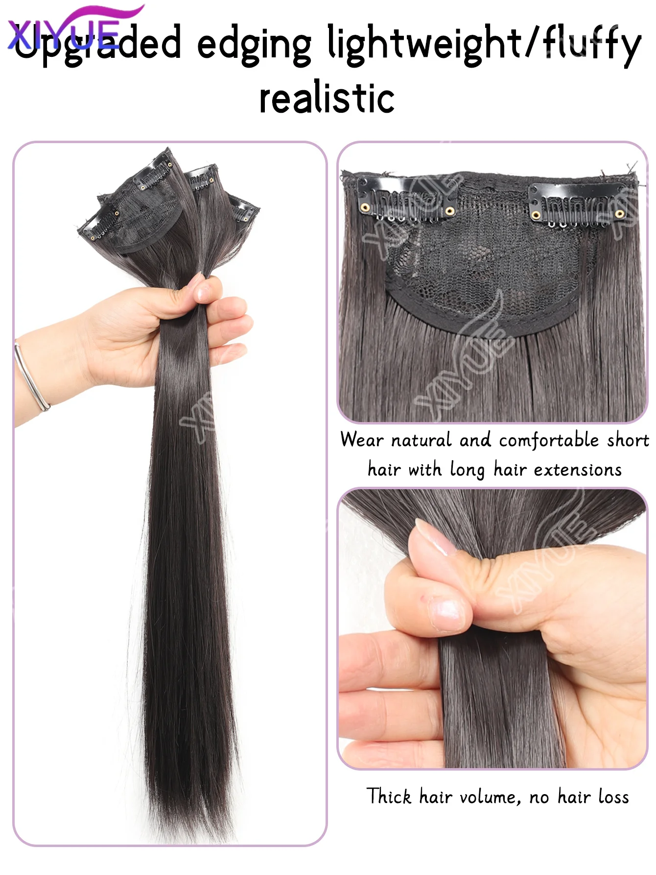 XIYUE Three-Piece Wig Extensions Realistic Long Straight Hair for Women Minimalistic Black Micro-Curly Hair Extensions