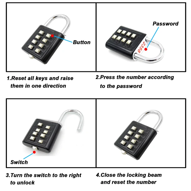 8 Digits Password Code Lock Combination Padlock Alloy Suitcase Security-protection Fechadura Eletronico Digital Luggage Travel 3