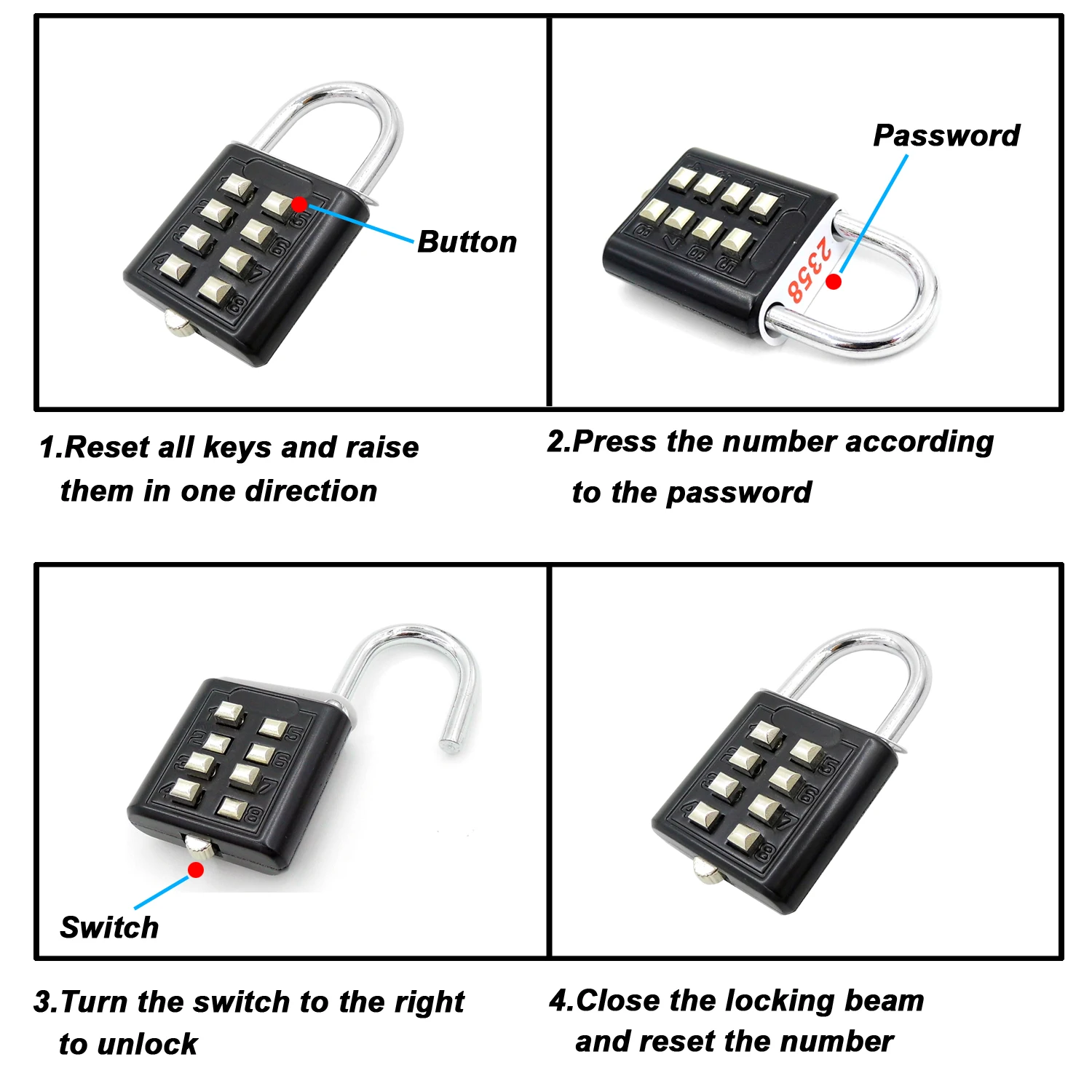 QWORK Safety Padlock, 2 Pack 5 Digital Password Cabinet Door Long Handles  Combination Lock, Luggage Locker, Wardrobe, Gym Locker, Door Cabinet Locks