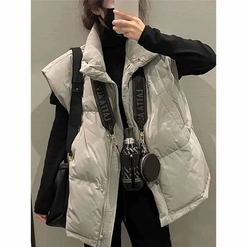 Preppy Down Vest For Female 2022 Autumn/Winter European Style Everything Western Style Vest For Women Coat Solid Color Commute X