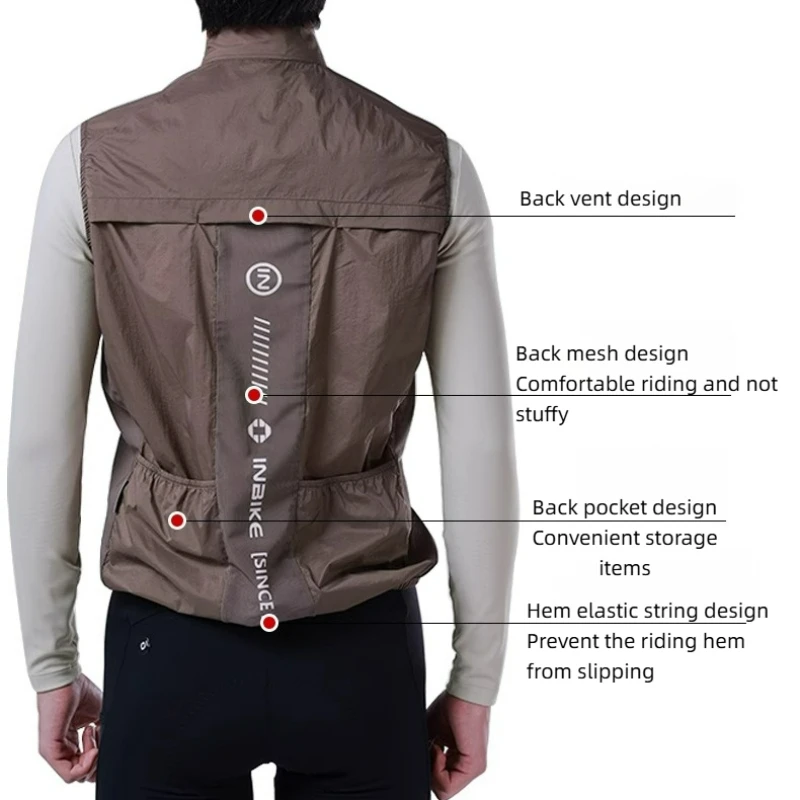 INBIKE Men's Cycling Vest Breathable Bicycle Sports Jacket with Elastic Cuffs Multi-Functional Pockets for Enhanced Performance