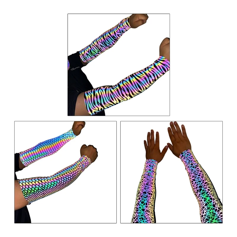 

Rainbow Colorful Reflective Arm Sleeves Glowing Compressin Gloves