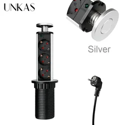 Enhanced Product Title:   
Sleek Black Pop - Up Power Socket with 3 EU Outlets for Kitchen and Desktop Countertops