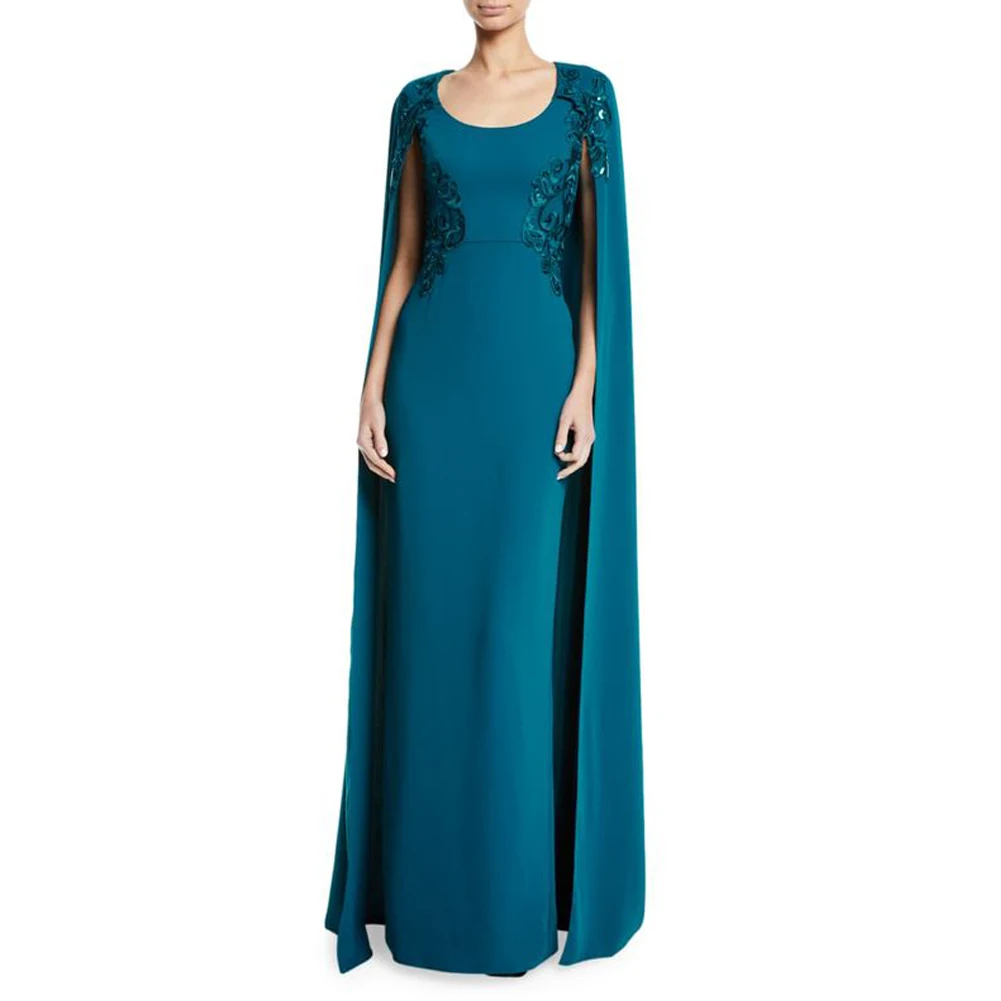 

Teal Green Blue Red Draped Capelet Long Mother of the Bride Dresses for Wedding Evening Red Carpet Gown with Cape Grace Madrinha