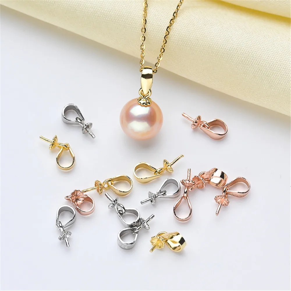 Classic Pearl Pendant Accessory Mountings 18K Gold-Plating Pendant Settings Jewelry Findings Fittings Connection Bead Caps A308 14k gold wrapped half hole pearl holder ear studs rabbit ears 925 silver needle diy adhesive bead ear jewelry accessories