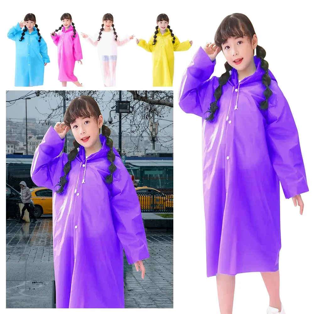 Solid Color Kids Raincoat Outdoor Waterproof Children Rain Poncho EVA Hoodie Rainwear Student Rain Coat Folding Kids Coat