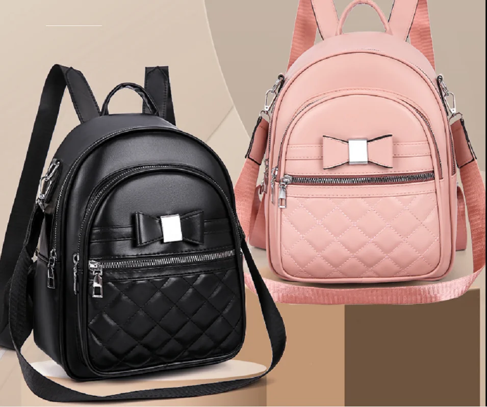 New Fashion Bow High Quality Leather Backpack Women Casual Large Capacity Travel Shoulder Bags Female Handbag School Bag