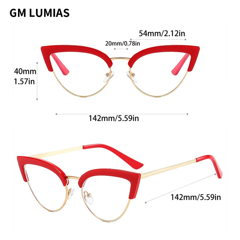 Eyeglasses Frames Vintage Cat Eye Glasses Frame Semi Metal Rim Women Eyewear Non-prescription Eyeglasses