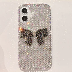 Pearl Bowknot Bling Diamond Glitter Phone Case - Elegant Protective Girl Cover - iPhone 15 Plus (1)