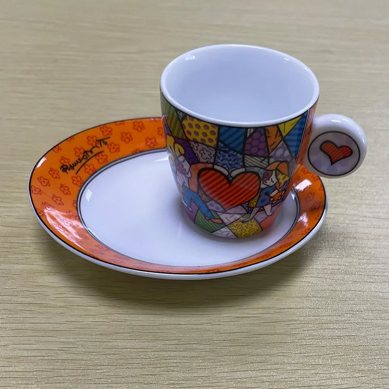 Goebe Cup and Saucer Cartoon Romero Britto Red Cat Coffee Cup Türkiye Small  Capacity Espresso Cup Cute Art Design Porcelain - AliExpress