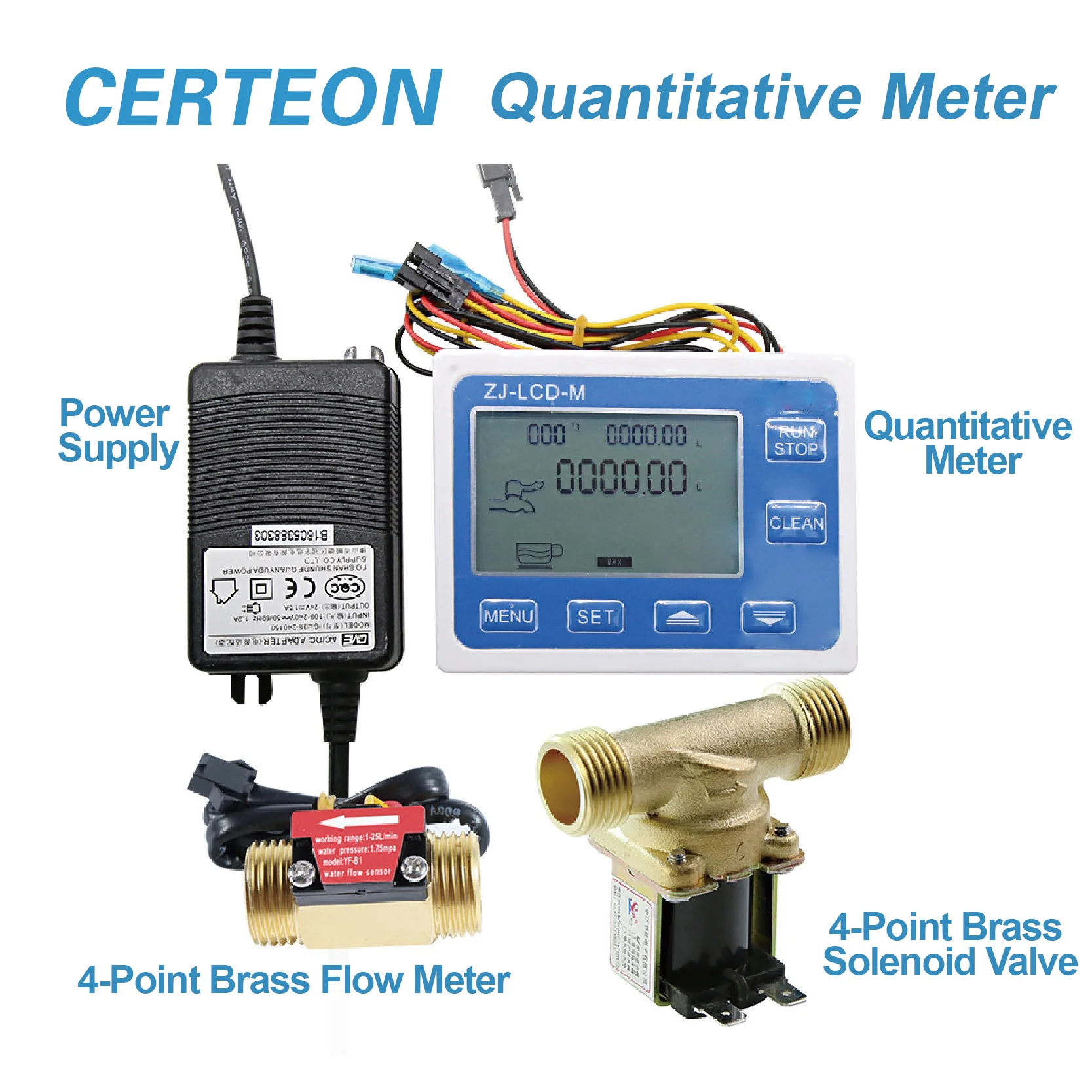 ZJ-LCD-M Digital Liquid Filling Controller Kit with Brass Water Flow Sensor LCD Display Auto Dispenser System