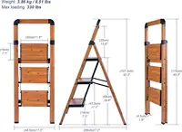 Step Ladder Woodgrain Finish Aluminum Folding Step Stool 3 Step Stairs,Portable Sturdy for Home & Kitchen Office 330 lbs 3