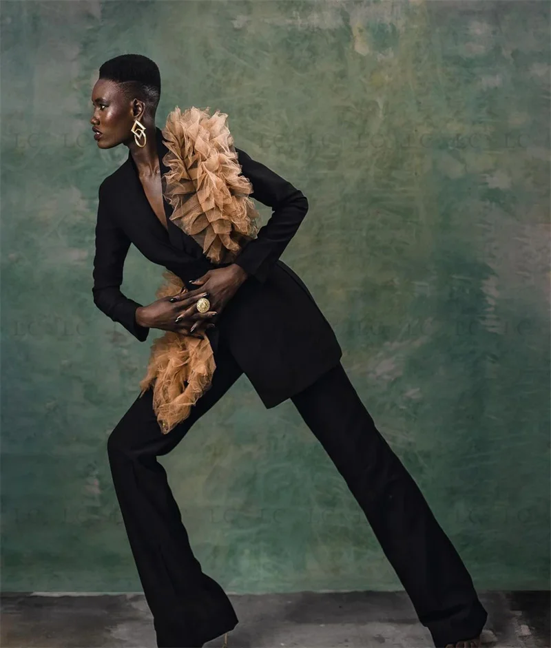 Stylish Women Suits 2 Piece Blazer Pants One Button Peaked Lapel Formal Lace Work Wear Party Slim Fit Plus Size Costume Homme