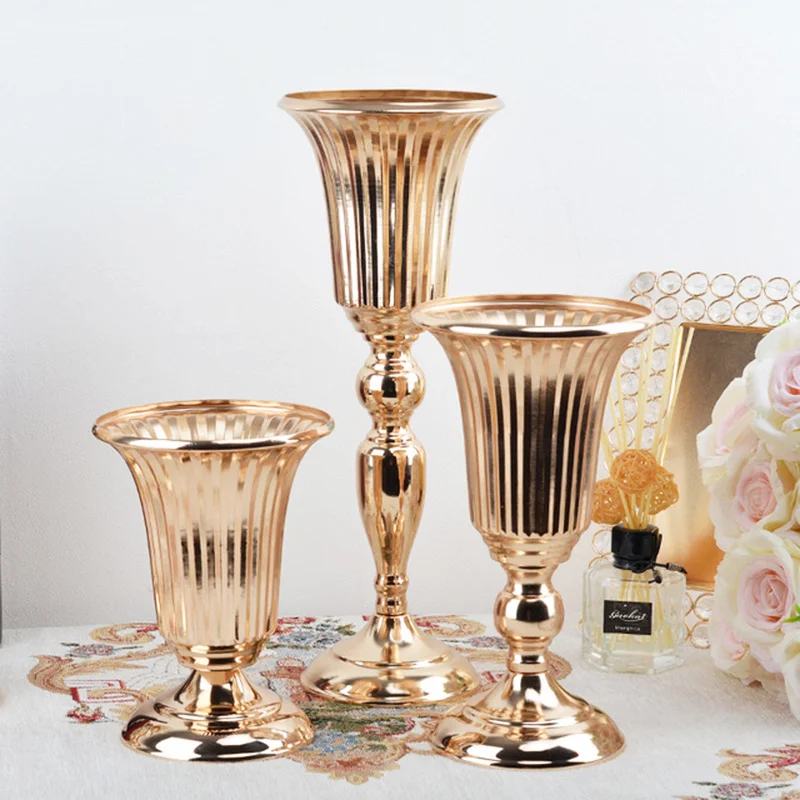 

Luxury Golden Flower Vase Home Desktop Crafts Flowers Ornament Arrangement Decoration Wedding Party Table Rack
