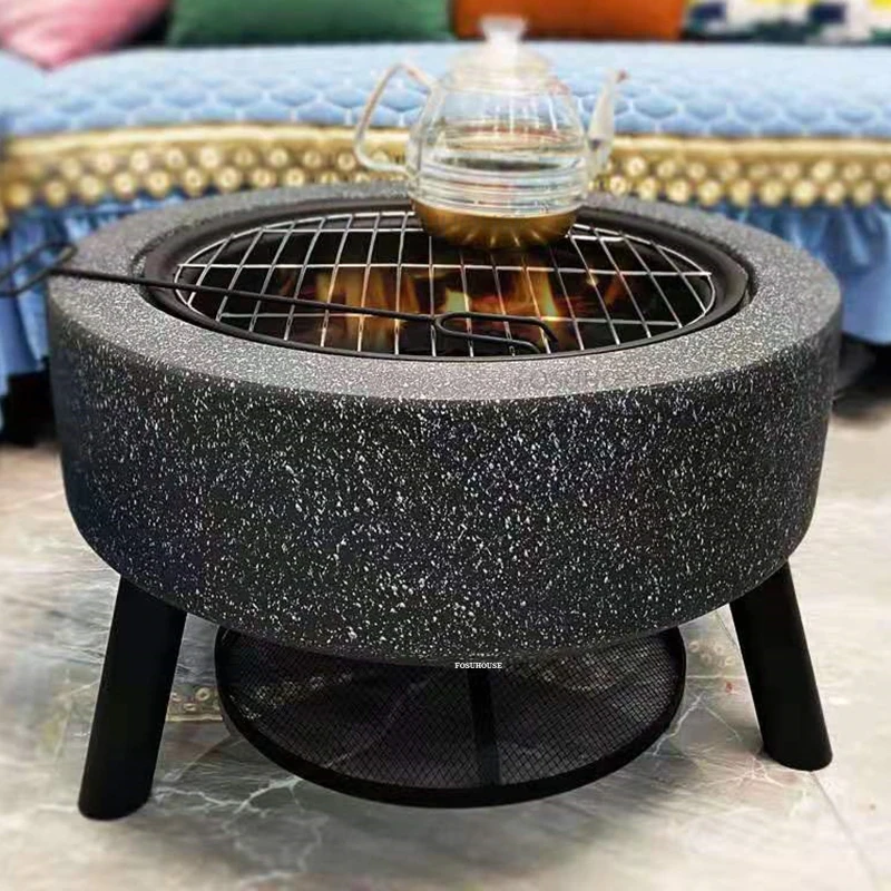 Modern Iron Fire Pit for Outdoor Heaters Braziers Creative Light Luxury Outdoor Courtyard BBQ Grill Heating Charcoal Brazier