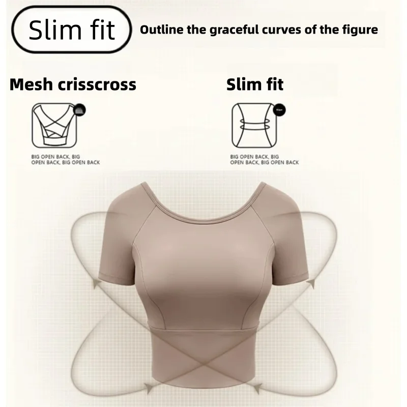 Nouveau débardeur de yoga pour femme avec soutien-gorge intégré, dos croisé en maille, coupe ajustée respirante et très élastique pour le Pilates, le fitness et le sport