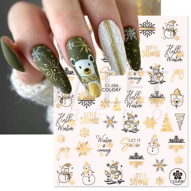 9Pcs Gold Laser Color Christmas Colorful Nail Art Stickers Cartoon Elk  Christmas Tree Snowflake Snowman Animal Decoration DIY Design Nail Art  Decals Decorative Nail Art Accessories