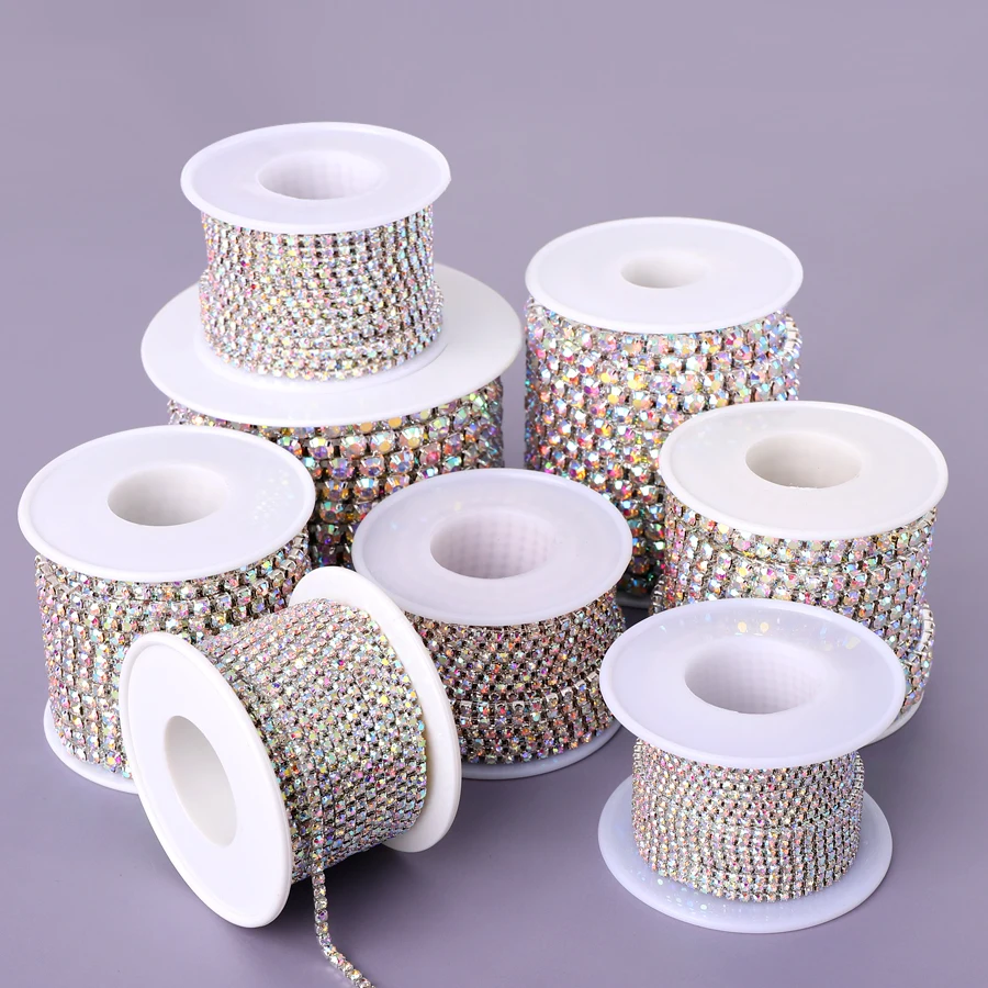 SS6-SS28(2mm-6mm) klarer Kristall ab dichte Strass Tasse Kette Splitter Klaue Strass Strass Kette Kleidung Zubehör