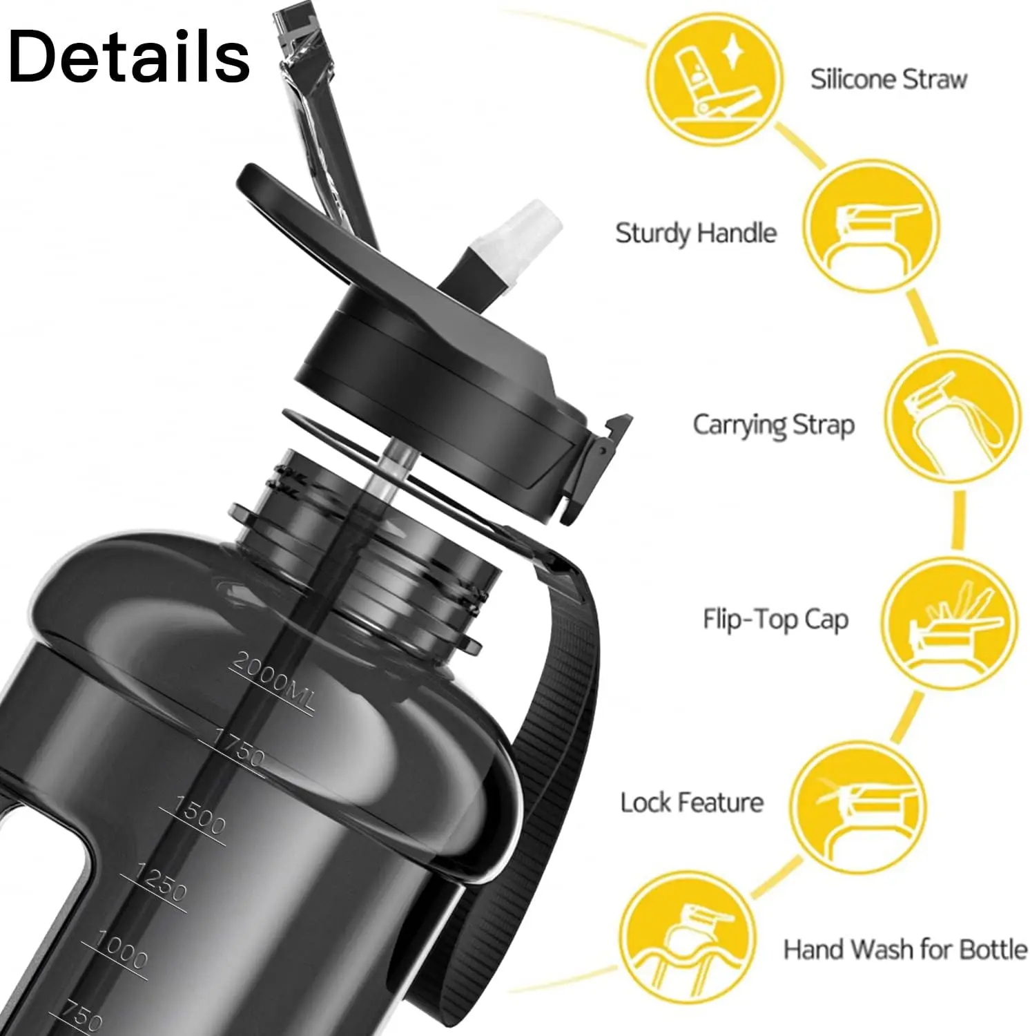 Sports Water Bottle Sports Bottle Water Bottle Plastic Water Bottle Stainless Steel Water Bottle Tea Water Bottle 2.2L Half Gallon Water Bottle with Straw 74 oz Large Water Bottle Big Gym BPA Free Gallon Jug with Handle