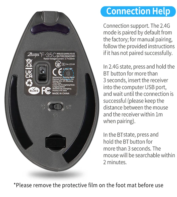 ZLOT Vertical Ergonomic Wireless Mouse - 2.4G USB With 3 DPI Settings (1000/1600/2400) & 6 Buttons For PC/Laptop