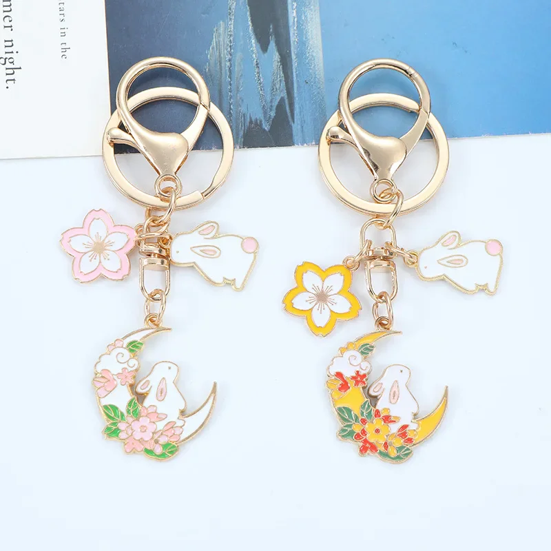 Fashion Sweet Enamel Cherry Blossom Rabbit Keychain for Women Girls ...