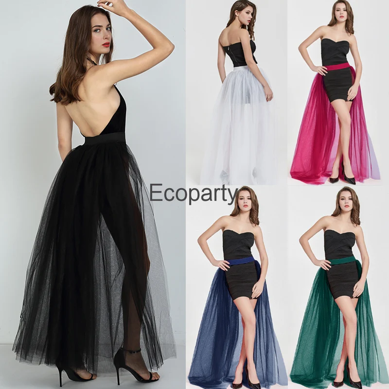 

2023 Women Fashion A-Line Sheer Tutu Long Skirt Wedding Party Prom Princess Elastic Waist Mesh Tulle Skirts Overskirt Female