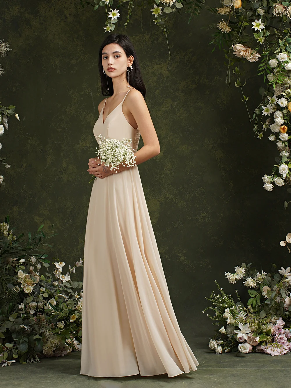 MisShow Back Lace Deisgn Light Champagne Chiffon Long Dresses for Women Sexy Illusion Adjustable Straps Maxi Party Summer Dress