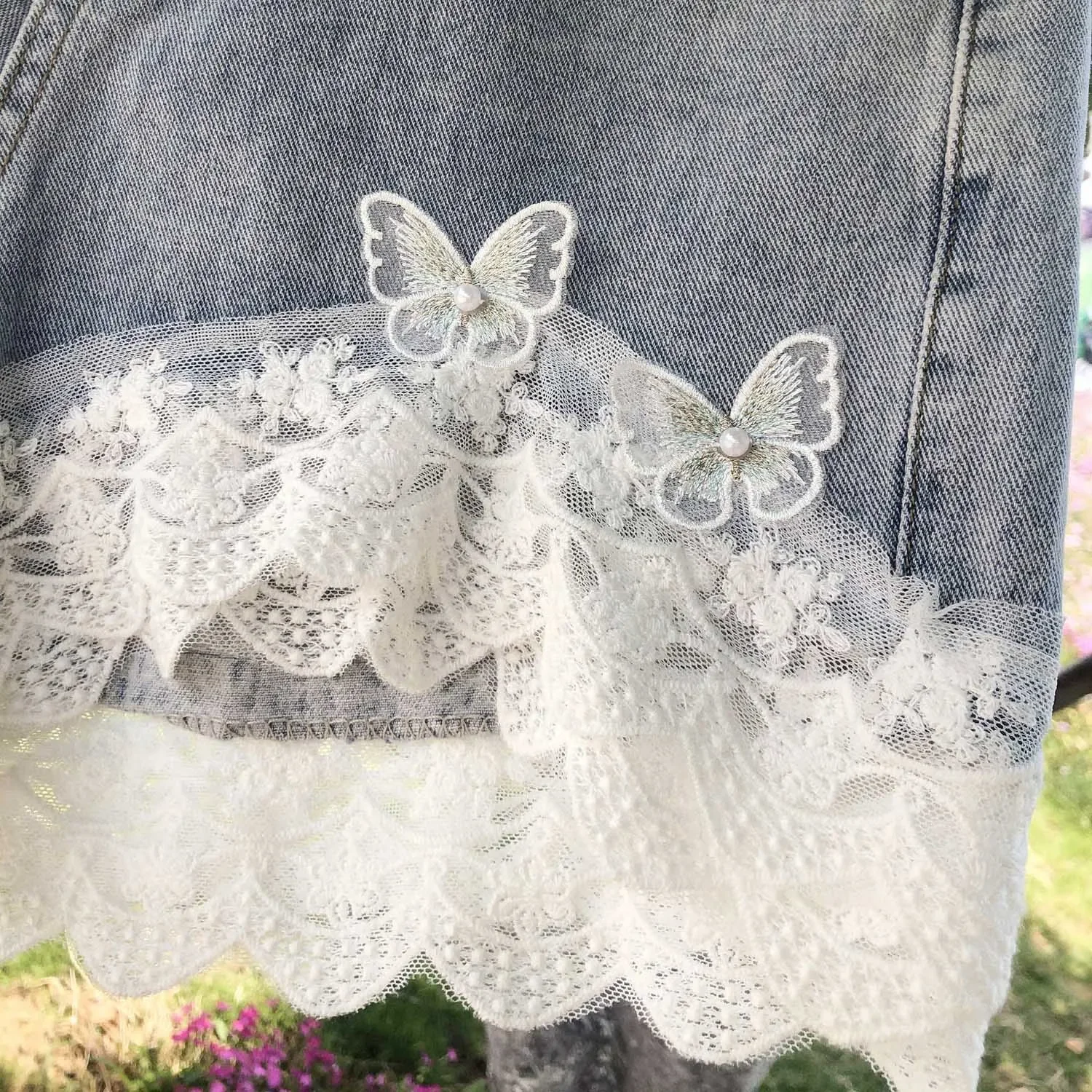 2023 Summer New Korean Style Sweet Short Pants Versatile Fashionable Slim Bow Lace Straight Denim Shorts for Students Women