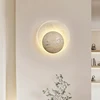 Modern Cream Natural Stone Glass Circular Home Decoration Led Lamp Nordic Minimalist Wabi Sabi Restaurant Corridor Wall Light 3