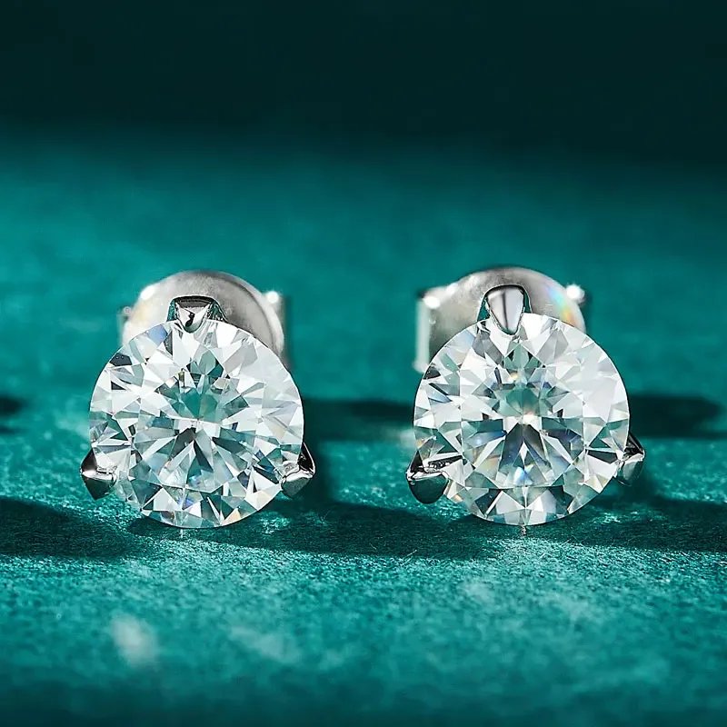Classic Round Cut 4 Carat Moissanite Stud Earrings For Women D Color VVS Solid 925 Sterling Silver Earrings