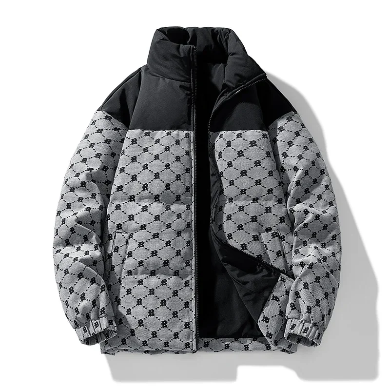 Contrast color high-end down jacket men's winter thickened trend splicing stand collar top 90 white duck insulation outfit