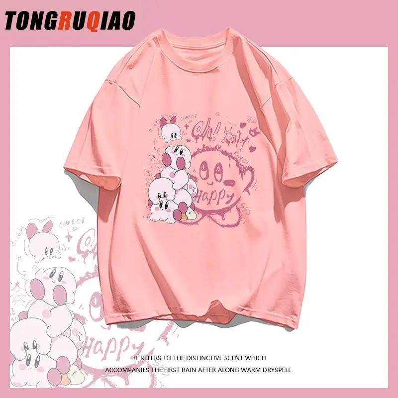 Anime Print Crew Neck T-Shirt, Topo de Manga Curta Fofo para