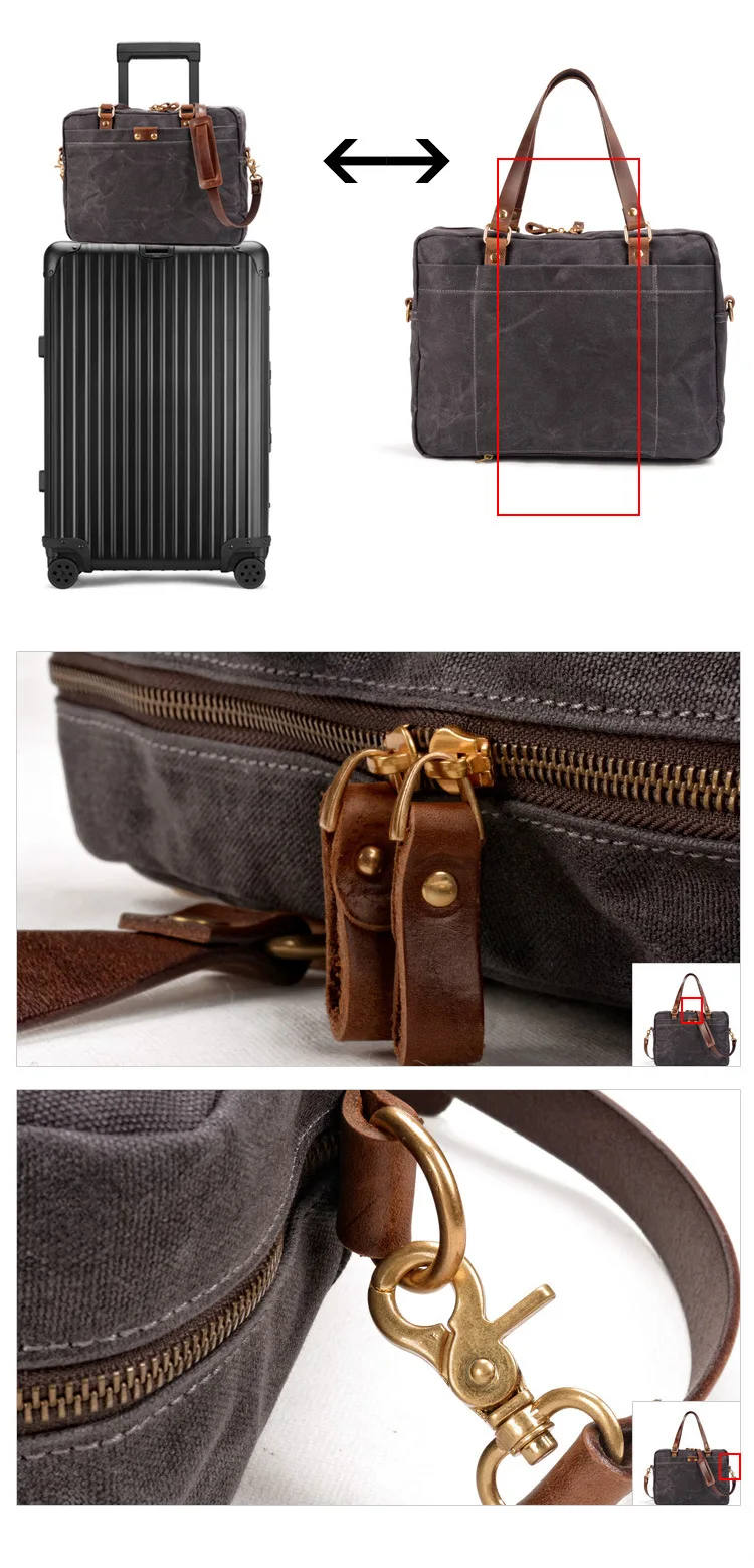 Grey Mens & Womens Canvas Leather Briefcase Bag