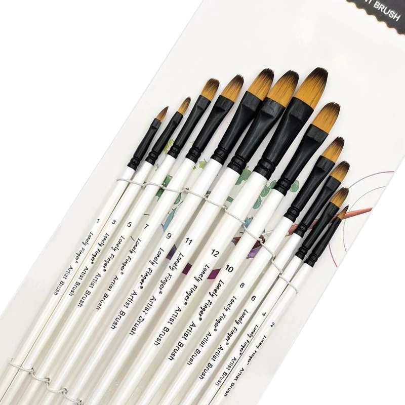 

12pcs Professional Artist Paint Brushes Set Synthetic Nylon Tips Paintbrush - Perfect for Oil, Acrylic & Watercolor Painting!