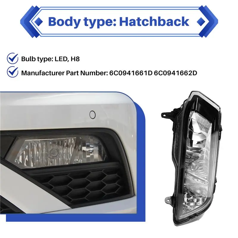 NR-Car 전면 범퍼 안개등 조립품 VW 폴로 6C 해치백 2014-2018 6C0941661D 6C0941662D