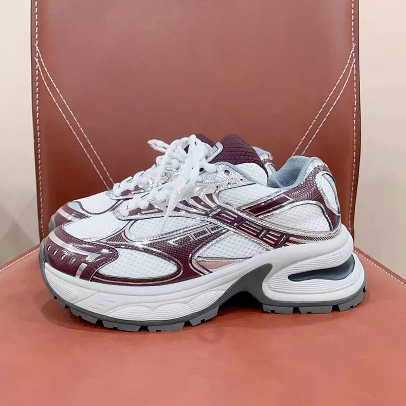 New Casual Sneakers Women Lace-up Round Toe Outdoors Running Shoes Ladies Comfort Patchwork Thick Sole Sports Shoes Woman