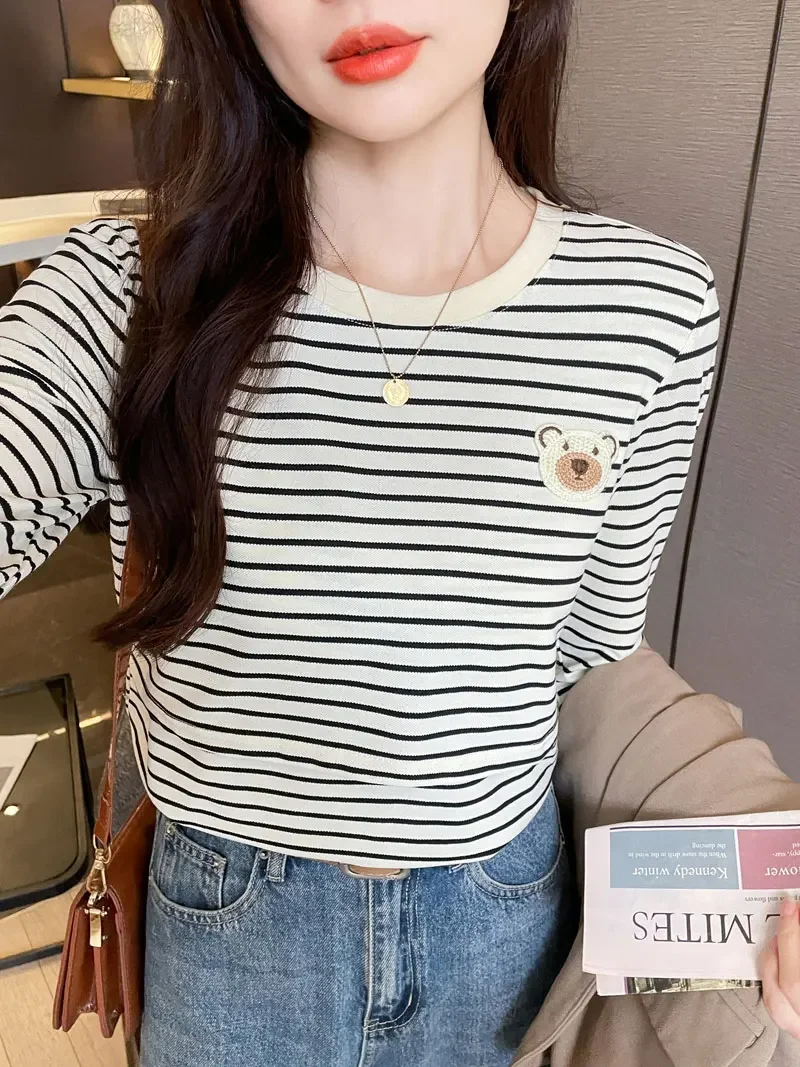 Herbst Winter Mutterschaft Pflege T-shirts Schlank Stillen Gestreiften Baumwolle T-shirts für Schwangere Frauen Jugend Y2k Schwangerschaft Tops – Detail 15