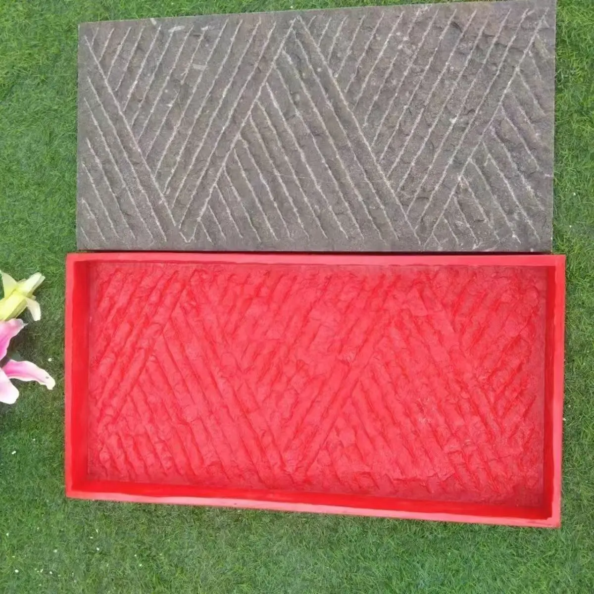 Wood Grain Long Strip Cement Embossed Floor Mold Size 60X30Cm Artistic Concrete Imitation Cultural Stone Wall Embossing Mold
