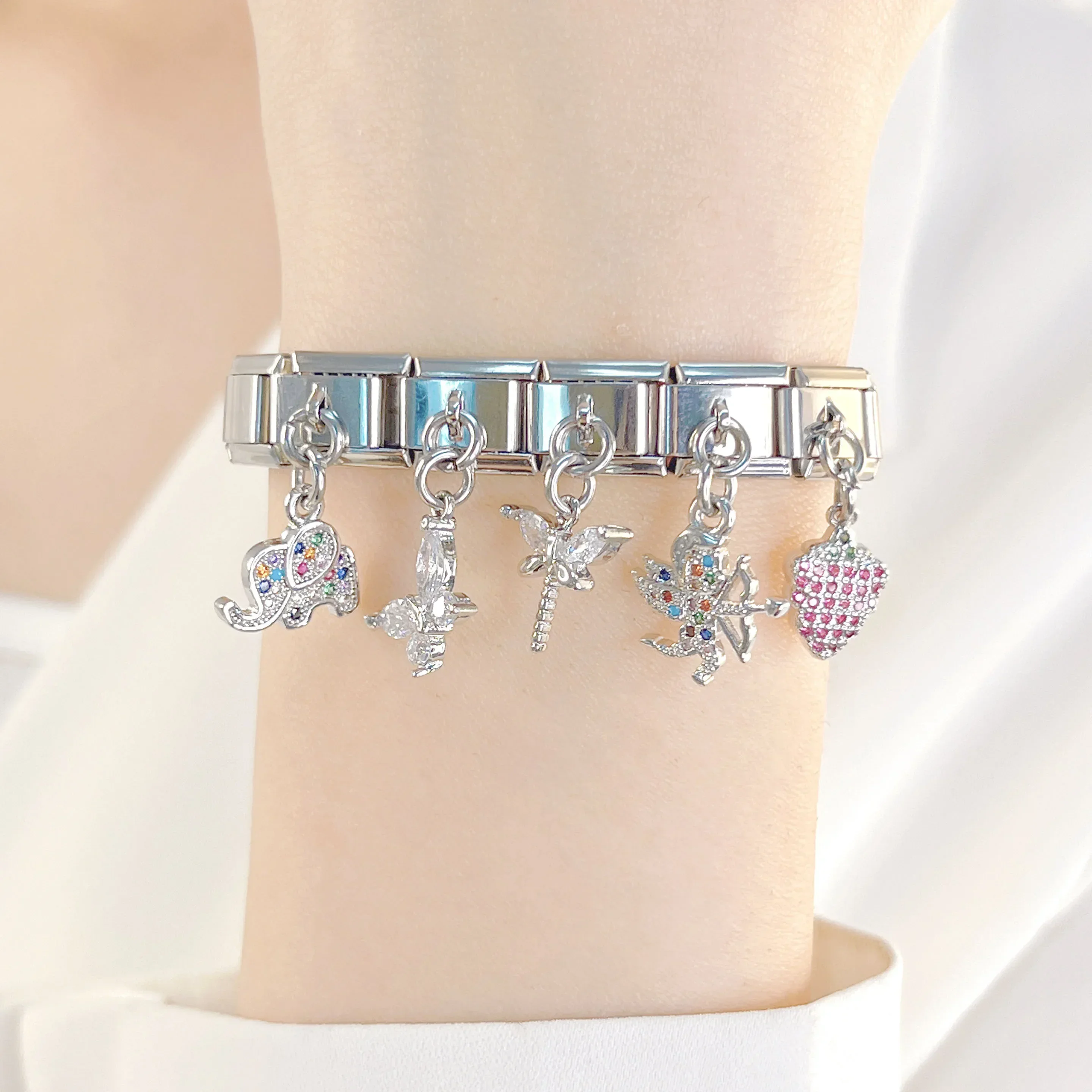 CZ Elephant Dragonfly Charm Italian Link Fit DIY 9mm Stainless Steel Bracelet DIY Jewelry DJ600 Hapiship charm bracelet