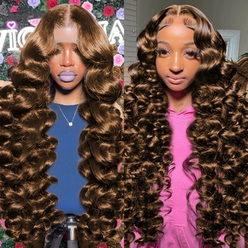 Cheap Chocolate Brown Loose Deep Weave Bundles With Lace Closure Frontal And Bundles  Brazilian Raw Human Hair Weave Bundle Deal - Image 4