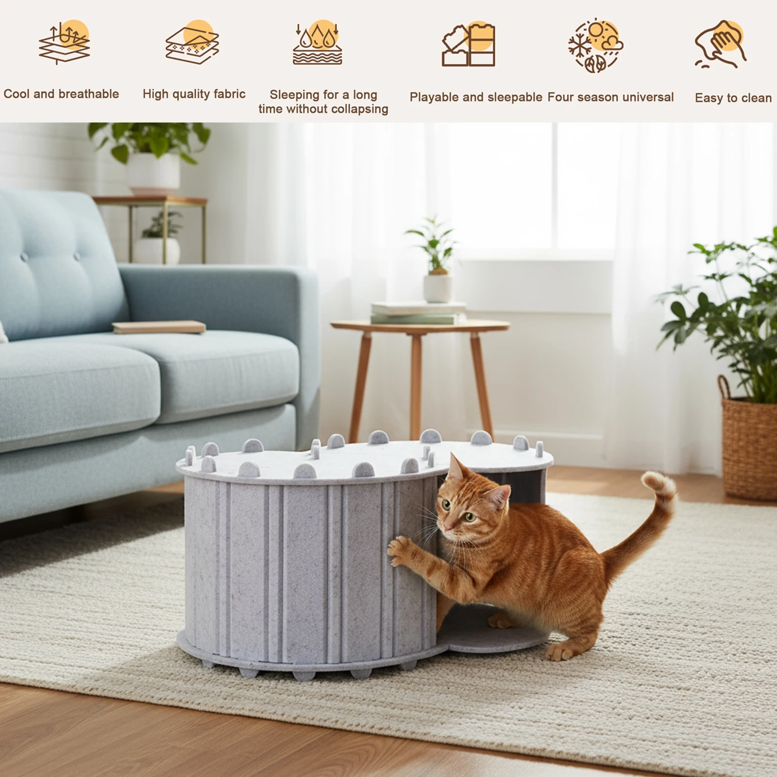 Cat Tunnel Bed Detachable Peekaboo Cat Cave Semi-enclosed Cat House for Indoor Cats