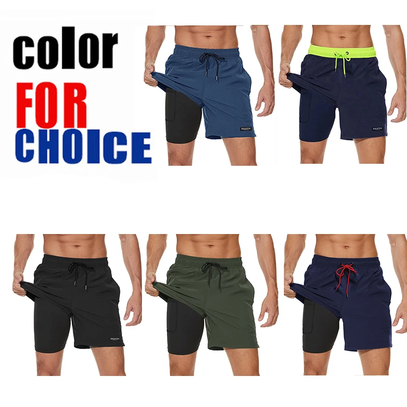 Swim Trunks ESCATCH Mens Swimming Trunks Compression Liner 2 in 1 Quick-Dry Gym Sports Shorts Swim Shorts Zipper Pockets