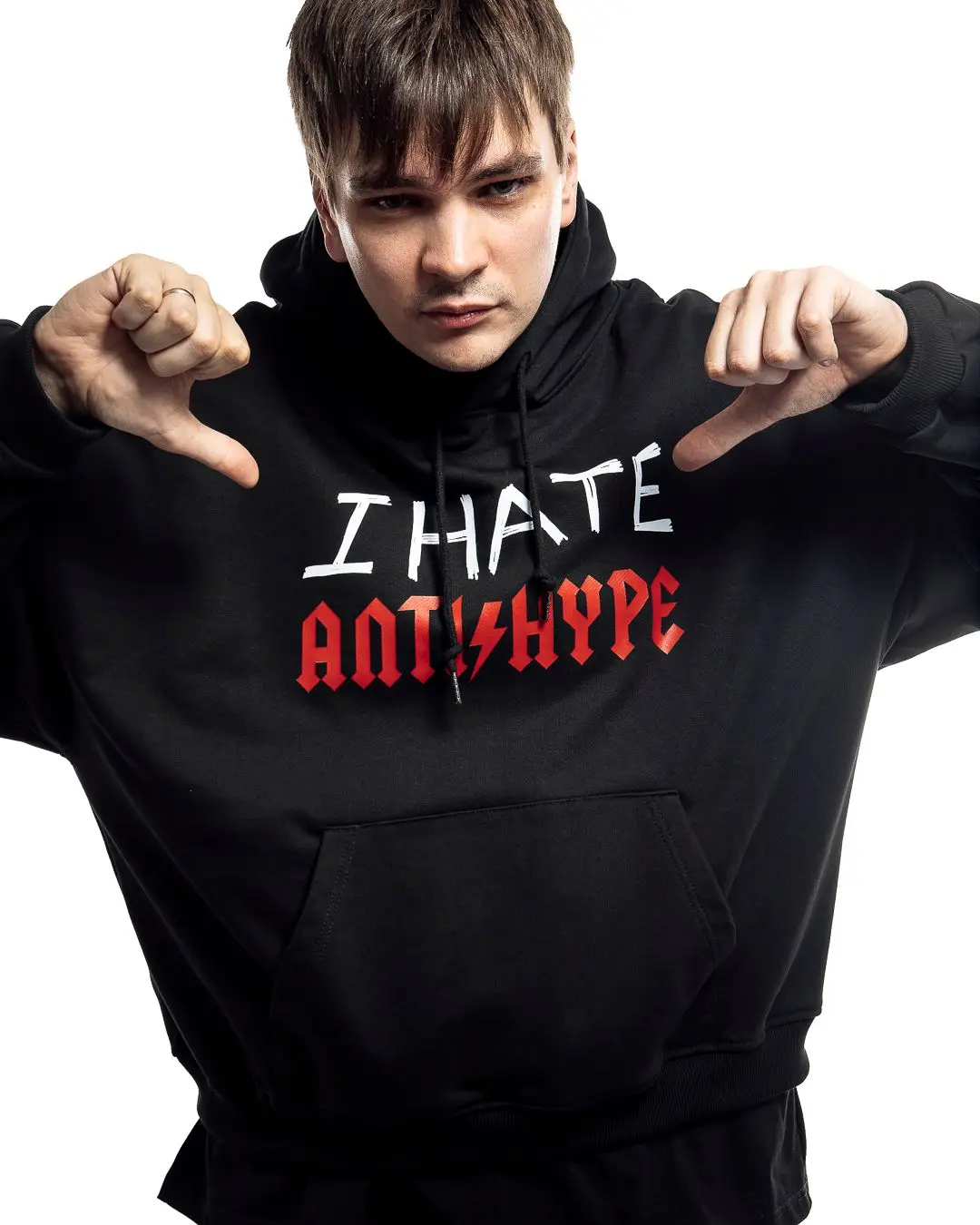 Harajuku Oversized Pullover Men's Hoodies I HATE ANTIHYPE Graphic Print Goth Hooded Sweatshirt Hip Hop Fashion Clothing Y2k Tops
